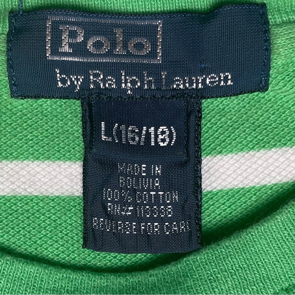 Polo by Ralph Lauren Green&White Striped Short Sleeve Tee Pique Cotton Size16/18 - Picture 4 of 8